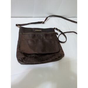 Estalon Dark Brown Genuine Leather Crossbody Handbag Purse Distressed